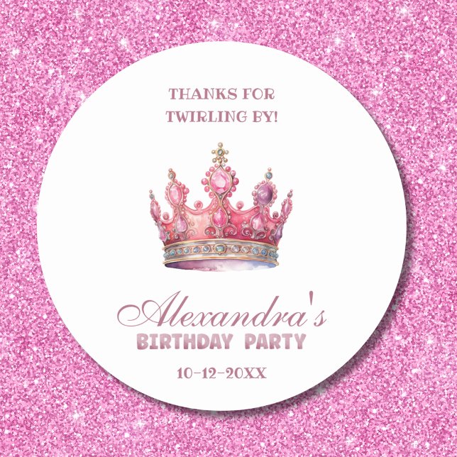 Sticker Rond Princesse Couronne rose Merci d'anniversaire (Créateur téléchargé)