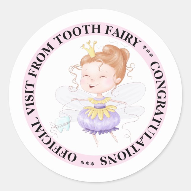 Sticker Rond princesse de fées des dents visite officielle mign (Devant)
