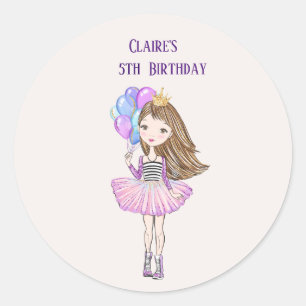 Sticker Rond Princesse de la petite fille Anniversaire