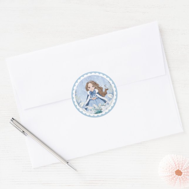 Sticker Rond Princesse d'hiver de neige (Enveloppe)
