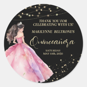 Sticker Rond Princesse d'or rose Quinceañera