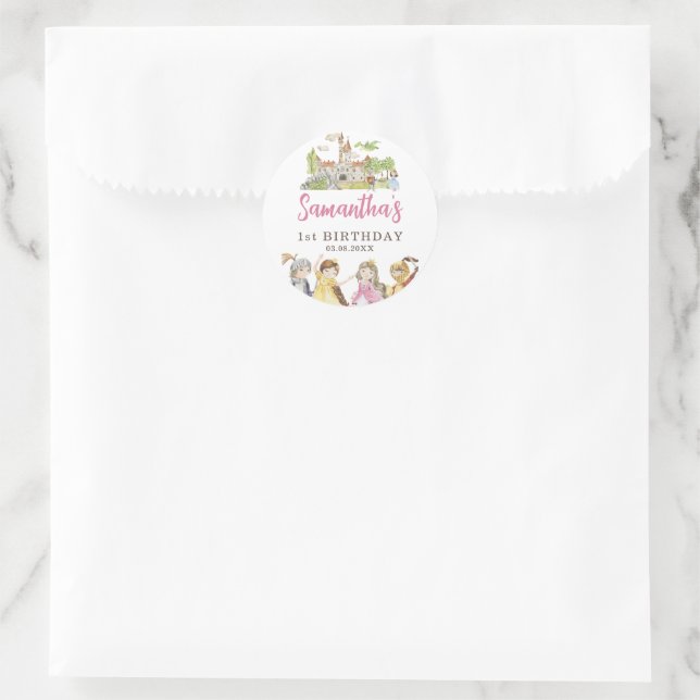 Sticker Rond Princesse et Chevaliers Anniversaire (Sac)