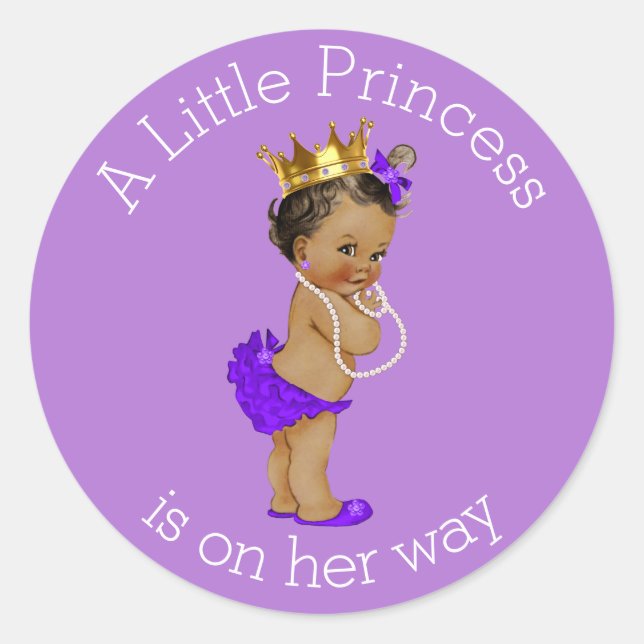 Sticker Rond Princesse ethnique Baby shower pourpre (Devant)