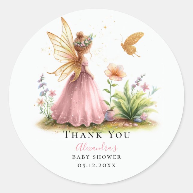 Sticker Rond Princesse Fée Enchantée Rose Baby Girl Douche (Devant)