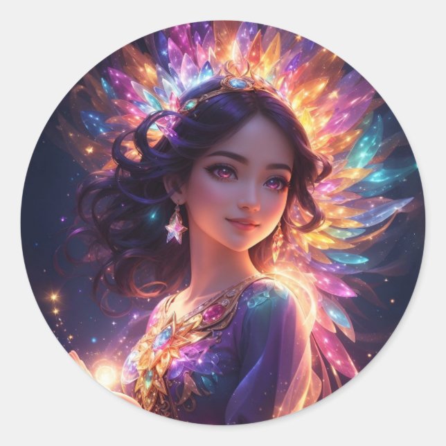 Sticker Rond Princesse magique à Tiara Big Eyes (Devant)