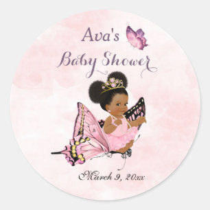 Sticker Rond Princesse Papillon Bébé Fille Rose Classique Rond 
