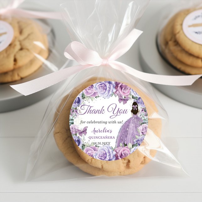 Sticker Rond Princesse Quinceañera Lilas Lavande Floral (Créateur téléchargé)