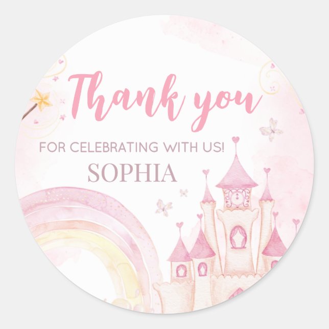 Sticker Rond Princesse rose 4e fête d'anniversaire (Devant)