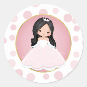 Sticker Rond Princesse rose des cheveux noirs