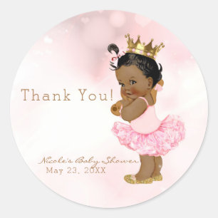 Sticker Rond Princesse rose Vintage bébé foncé fille Douche Fav