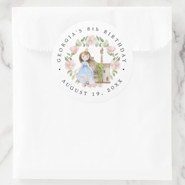 Sticker Rond Princesses, Chevaliers & Dragons Anniversaire Cont (Sac)