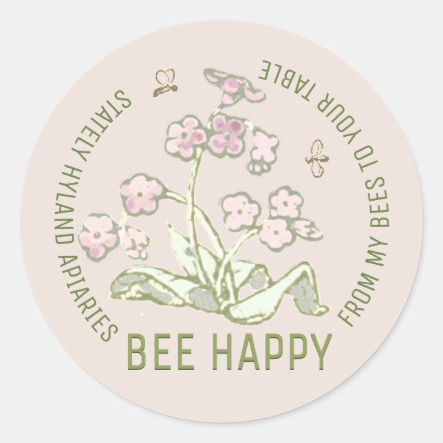 Sticker Rond Printemps avec Fleur sauvage et abeilles de miel P (Devant)