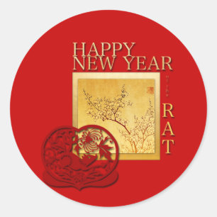 Sticker rond printemps chinois Rat Année rouge