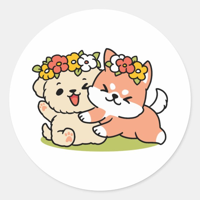 Sticker Rond Printemps dans la laideur - Illustration de chien  (Devant)