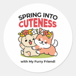 Sticker Rond Printemps dans la laideur - Illustration de chien 