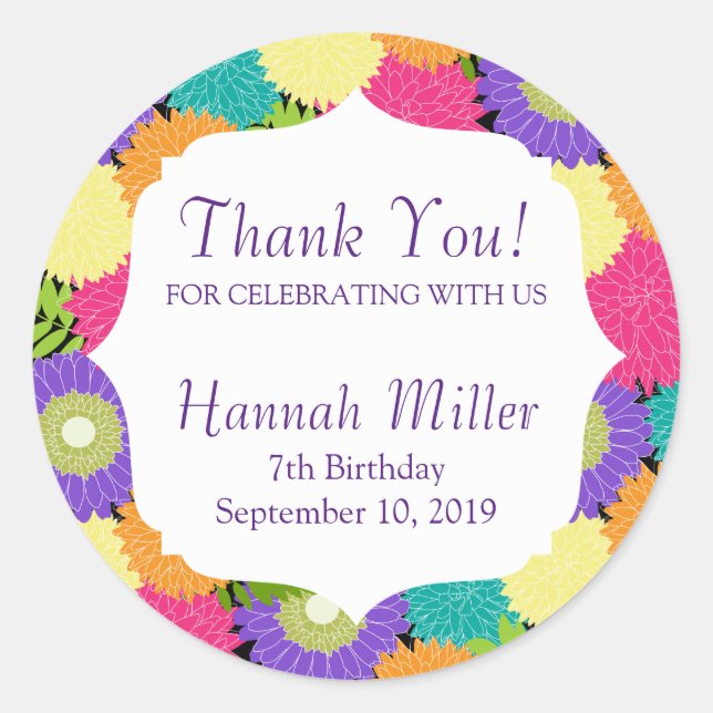 Sticker Rond Printemps des Anniversaires fleurit Merci (Devant)