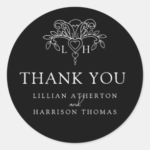 Sticker Rond Printemps fleur de lis mariage merci noire faveur