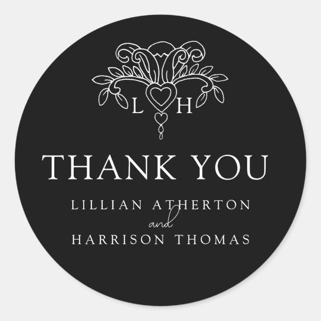 Sticker Rond Printemps fleur de lis mariage merci noire faveur (Devant)