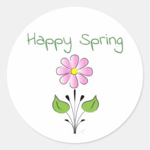 Sticker Rond Printemps heureux avec mûre de fleurs roses