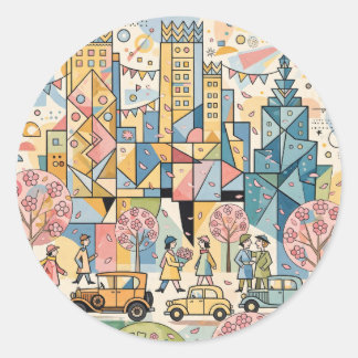 Sticker Rond Printemps merveilleux et beau dans la grande ville