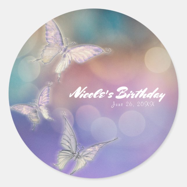 Sticker Rond Printemps Pastel Papillons fête d'anniversaire Fav (Devant)