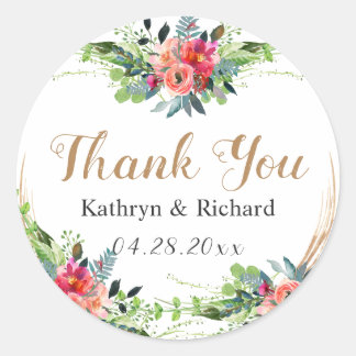 Sticker Rond Printemps Rustique Boho Fleurs Merci