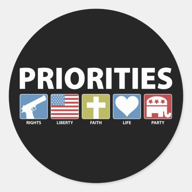 Sticker Rond Priorités du GOP (Devant)