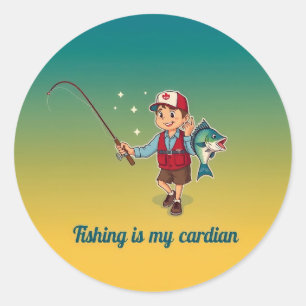 Sticker Rond Prise du Jour: La Pêche est Mon Cardian