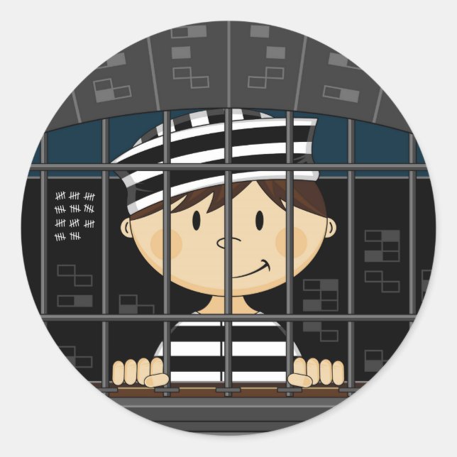 Sticker Rond Prisonnier de dessin en cellule de prison (Devant)