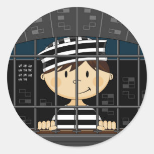 Sticker Rond Prisonnier de dessin en cellule de prison