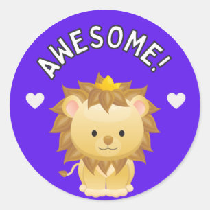 Sticker Rond Prix de Progrès Étudiant Génial Lion Mignon