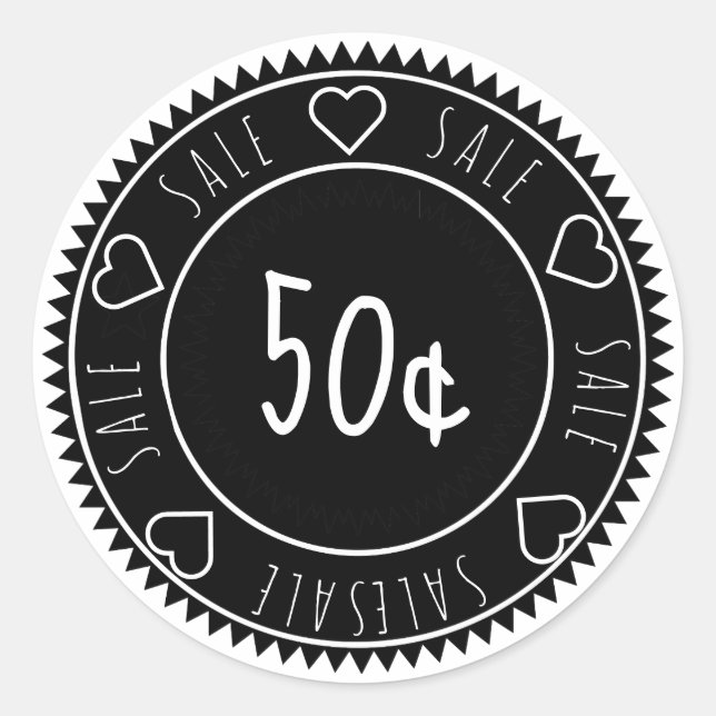 Sticker Rond Prix de vente personnalisé noir et blanc (Devant)