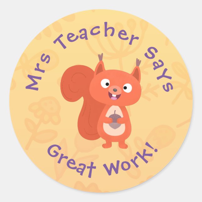Sticker Rond Prix du professeur de dessin animé d'écureuil roug (Devant)