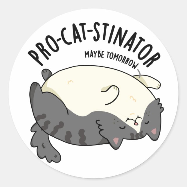 Sticker Rond Pro-chat-stinator Funny Fat Cat Pun (Devant)