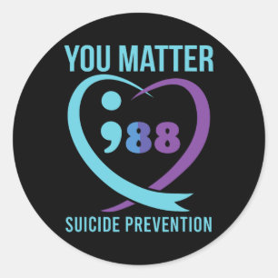 Sticker Rond Problème du coeur 988 Sensibilisation à la prévent