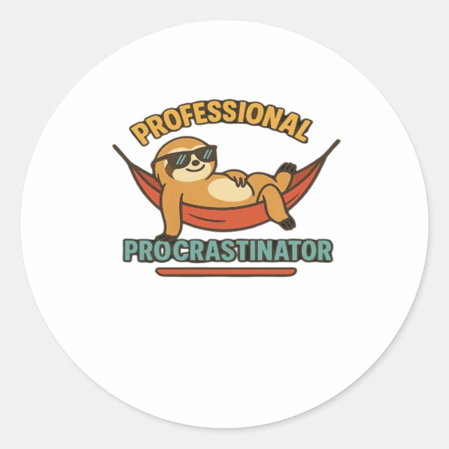 Sticker Rond Procrastinateur professionnel Sloth Retro T-Shirt  (Devant)
