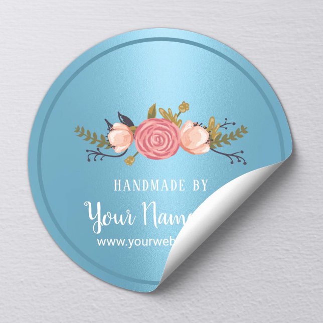 Sticker Rond Produit artisanal Floral Baby Blue Business (Créateur téléchargé)