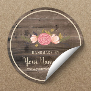 Sticker Rond Produit artisanal Vintage Floral Bois rustique
