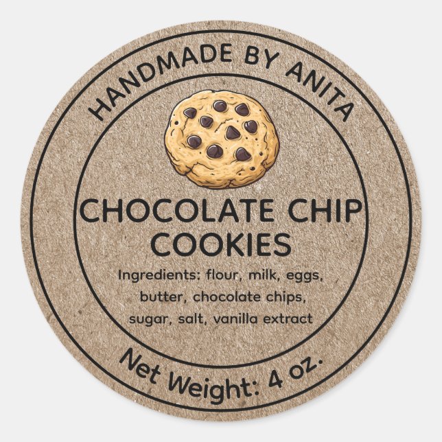 Sticker Rond Produits de boulangerie Chocolat Chip Cookies Étiq (Devant)