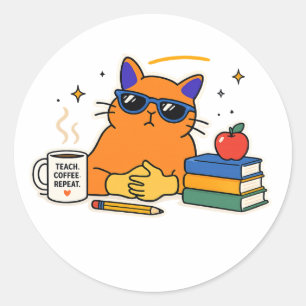 Sticker Rond Prof de chat drôle