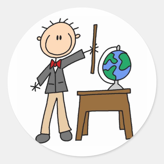 Sticker Rond Professeur Avec Le Monde (Devant)