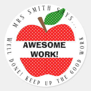Sticker Rond professeur bien fait pois rouge poka dot pomme