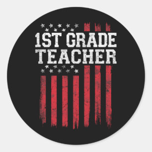 Sticker Rond Professeur de 1ère année drapeau américain Patriot