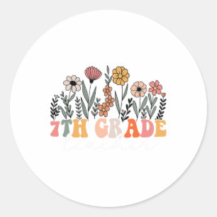 Sticker Rond Professeur de 7e année Wildflower Floral Rentrée s