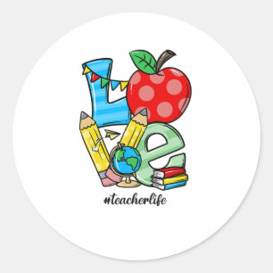 Sticker Rond Professeur Enseignant Des Choses Amour Symbole De
