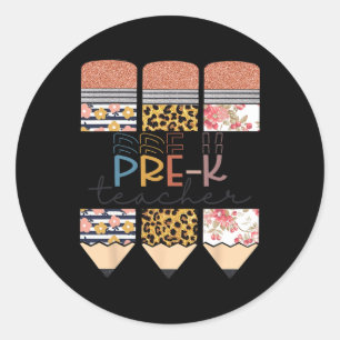 Sticker Rond Professeur Fun Leopard Pencil Joyeux Premier Jour