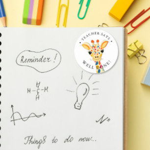 Sticker Rond Professeur Giraffe Étudiant bien fait