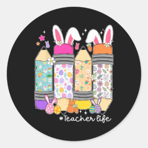 Sticker Rond Professeur Groovy Sped Lapin de Pâques Enseignemen
