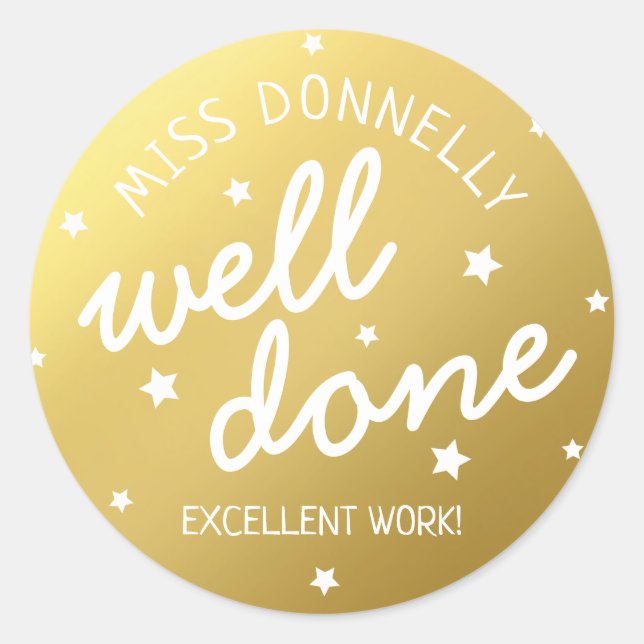 Sticker Rond Professeur sur mesure Faux Gold Star (Devant)