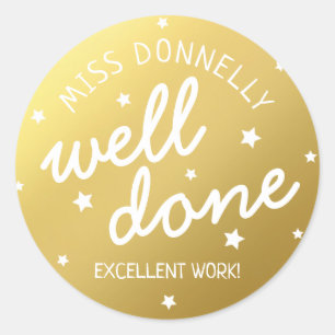 Sticker Rond Professeur sur mesure Faux Gold Star